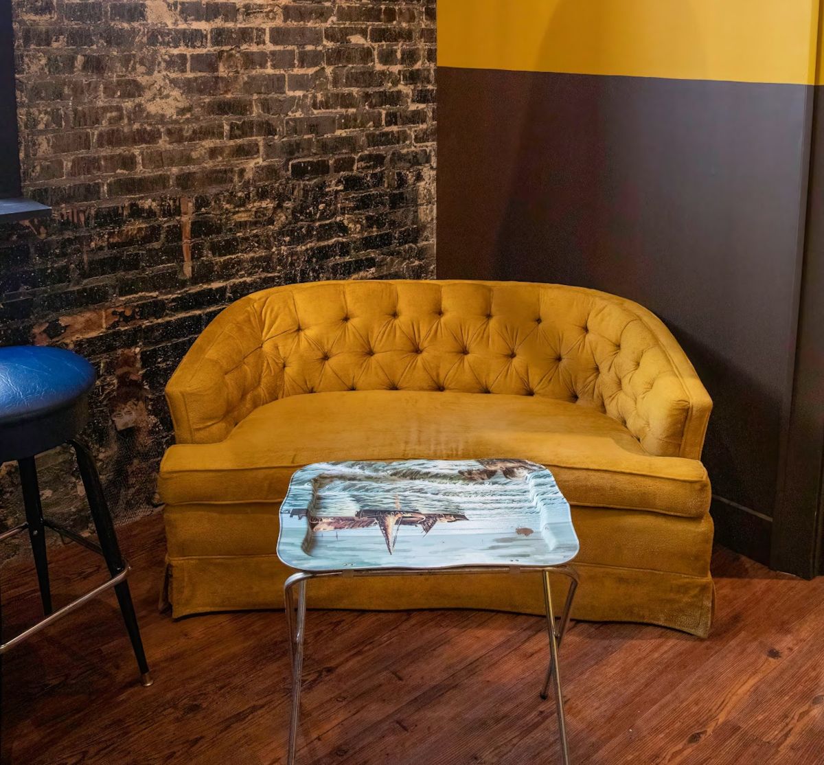 Interior, a sofa and a coffee table in a corner of the room